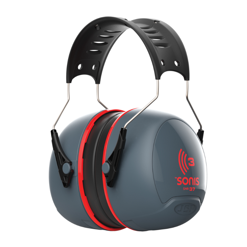 Sonis 3 Adjustable Ear Defenders - Grey/Red (37 dB)