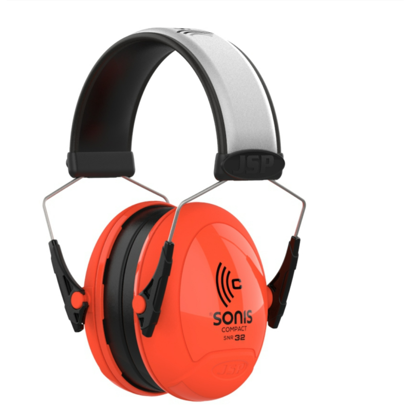 Sonis Compact Extra Visibility Adjustable Ear Defenders - Bright Orange (32dB)