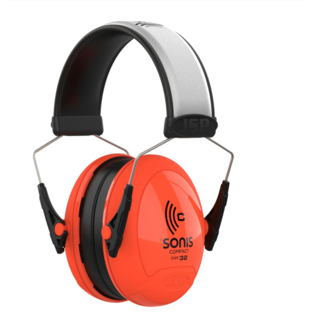 Sonis Compact Extra Visibility Adjustable Ear Defenders - Bright Orange (32dB)