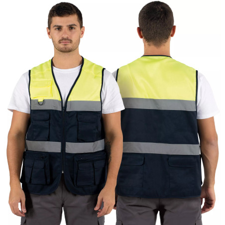 High-visibility multi-pocket reporter-style vest